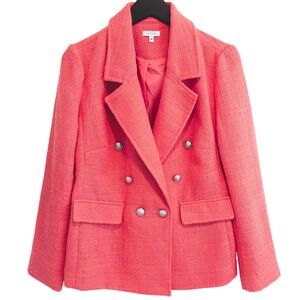 Lascana Double Breasted Blazer Womens 10 Coral Textured Tweed Jacket Business